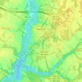 Denton topographic map, elevation, terrain