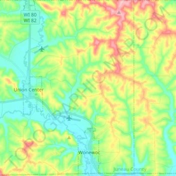 Town of Wonewoc topographic map, elevation, terrain