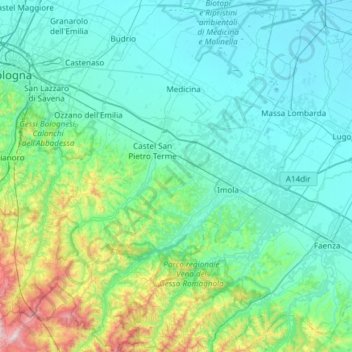 Nuovo Circondario Imolese topographic map, elevation, terrain