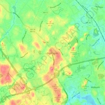 Burlington topographic map, elevation, terrain