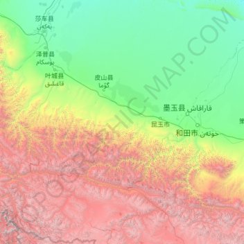 Pishan County topographic map, elevation, terrain