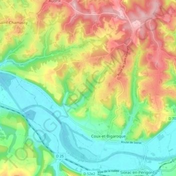 Coux-et-Bigaroque topographic map, elevation, terrain