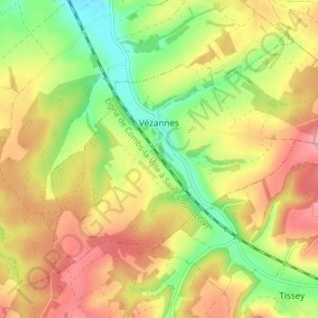 Vézannes topographic map, elevation, terrain