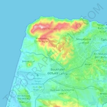 arrondissement de Tanger-Medina topographic map, elevation, terrain