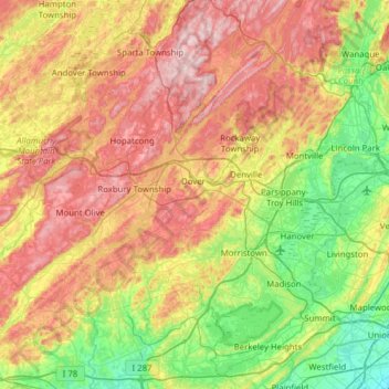 Morris County topographic map, elevation, terrain