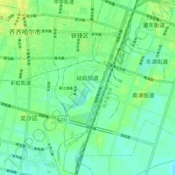 Zhanqian Subdistrict topographic map, elevation, terrain