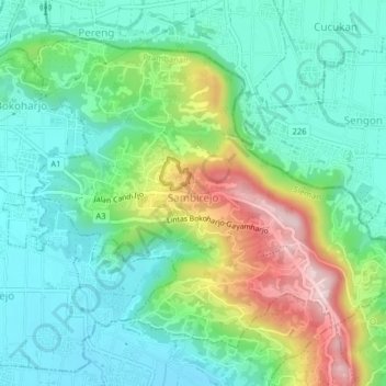 Sambirejo topographic map, elevation, terrain