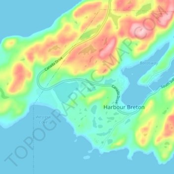 Harbour Breton topographic map, elevation, terrain
