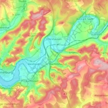 Elfershausen topographic map, elevation, terrain