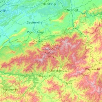 Great Smoky Mountains National Park topographic map, elevation, terrain