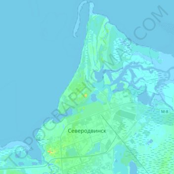 Severodvinsk topographic map, elevation, terrain