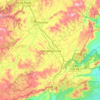 Henderson County topographic map, elevation, terrain