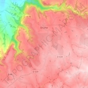 Drulhe topographic map, elevation, terrain