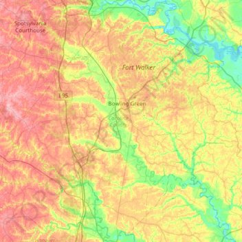 Caroline County topographic map, elevation, terrain