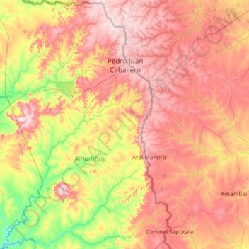 Pedro Juan Caballero topographic map, elevation, terrain