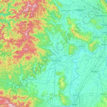 Yamhill County topographic map, elevation, terrain