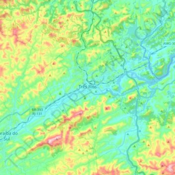 Três Rios topographic map, elevation, terrain