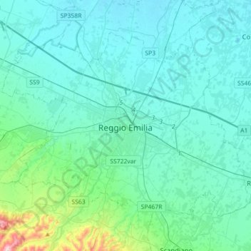Reggio nell'Emilia topographic map, elevation, terrain