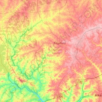 Edgefield County topographic map, elevation, terrain