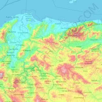Yoro topographic map, elevation, terrain