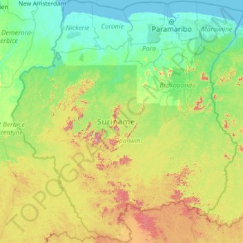 Suriname topographic map, elevation, terrain