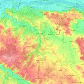 Brissac-Loire-Aubance topographic map, elevation, terrain