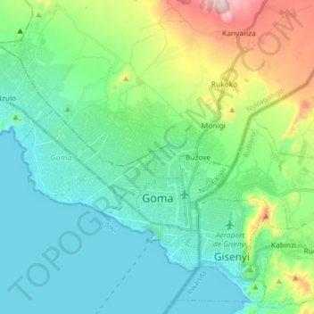 Goma topographic map, elevation, terrain