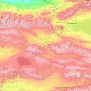 Kochkor District topographic map, elevation, terrain