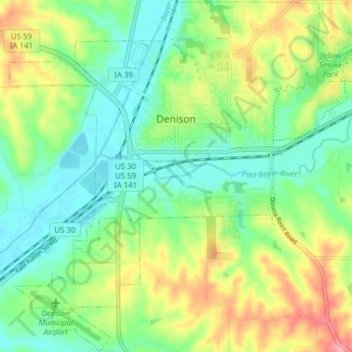 Denison topographic map, elevation, terrain