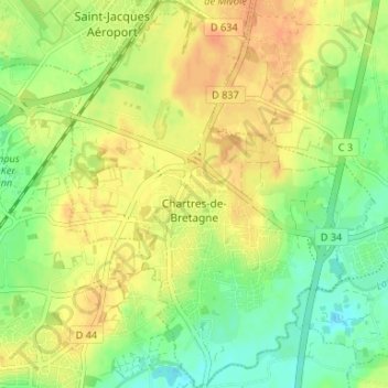 Chartres-de-Bretagne topographic map, elevation, terrain