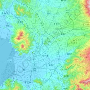 Kumamoto topographic map, elevation, terrain