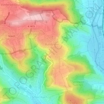 Buhlbronn topographic map, elevation, terrain