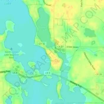 Center City topographic map, elevation, terrain