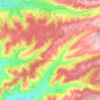 Montrigaud topographic map, elevation, terrain