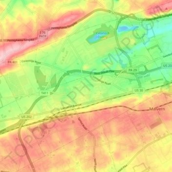 East Whiteland Township topographic map, elevation, terrain