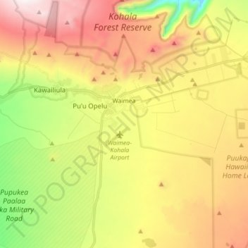 Waimea/Kamuela topographic map, elevation, terrain