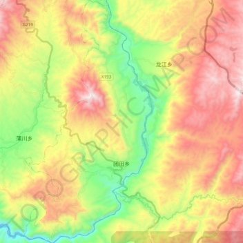 团田乡 topographic map, elevation, terrain