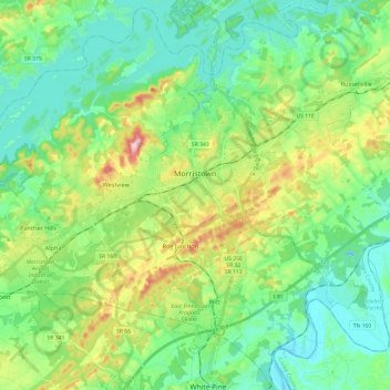 Morristown topographic map, elevation, terrain