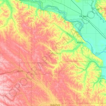 Dixon County topographic map, elevation, terrain