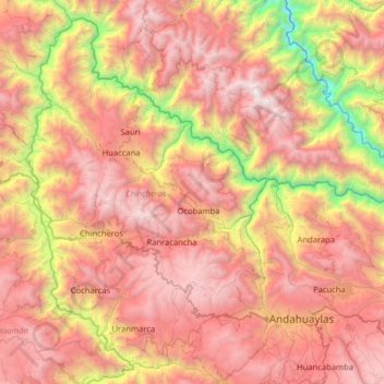 Río Pampas topographic map, elevation, terrain