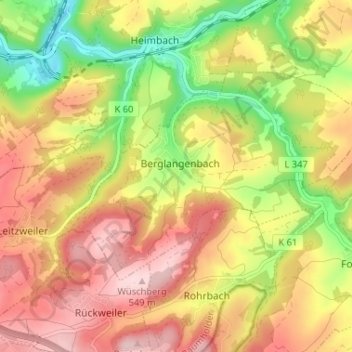 Berglangenbach topographic map, elevation, terrain