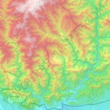 Dagana District topographic map, elevation, terrain