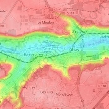 Orsay topographic map, elevation, terrain