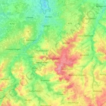 Borgloon topographic map, elevation, terrain