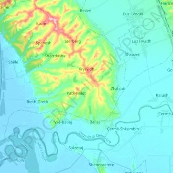 Kryevidh topographic map, elevation, terrain
