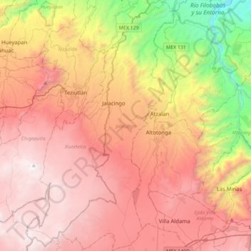 Jalacingo topographic map, elevation, terrain