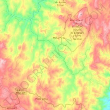 Milho Verde topographic map, elevation, terrain