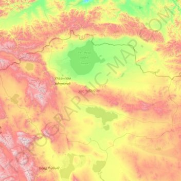 Uvs topographic map, elevation, terrain