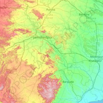 Subarnarekha River Topographic Map, Elevation, Terrain