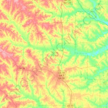 Schley County topographic map, elevation, terrain